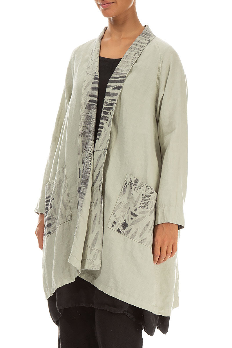 Open Printed Back Laurel Green Linen Jacket 3