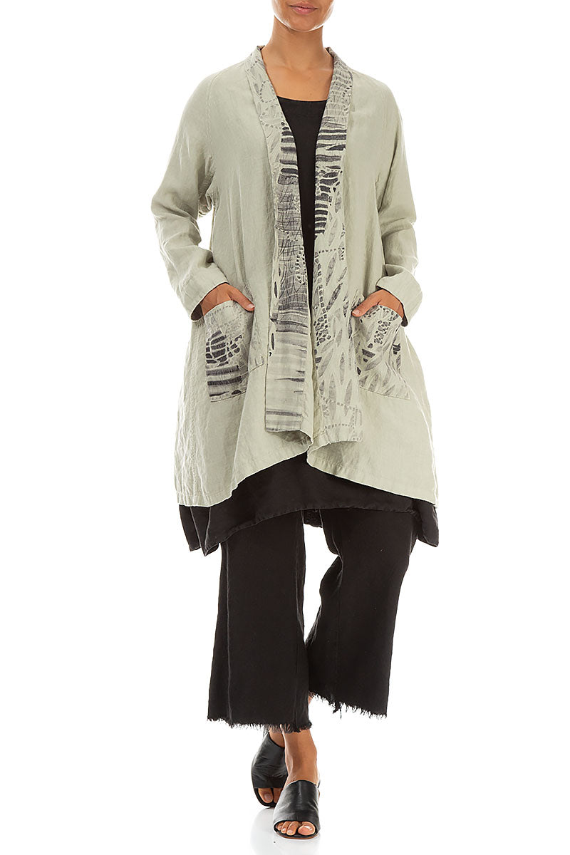 Open Printed Back Laurel Green Linen Jacket 4