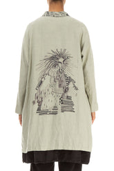 Open Printed Back Laurel Green Linen Jacket 2