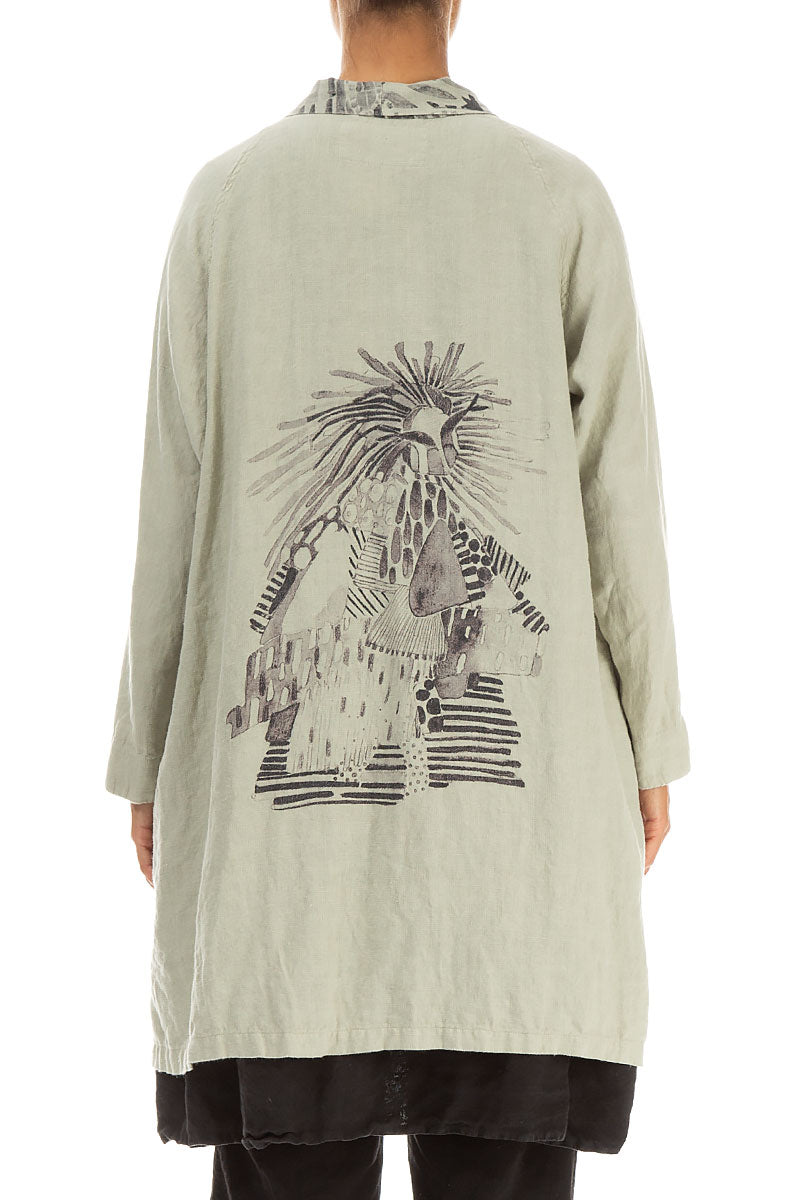 Open Printed Back Laurel Green Linen Jacket 2