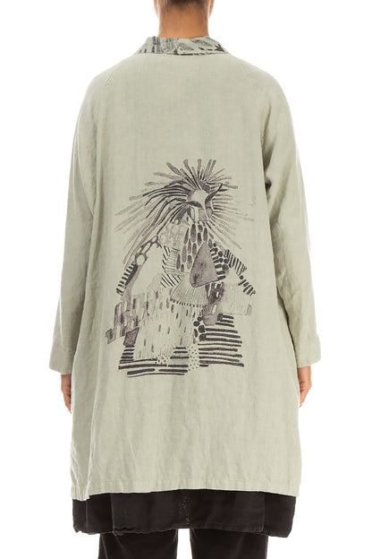 Open Printed Back Laurel Green Linen Jacket 2