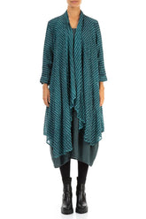 Open Textured Teal Silk Rayon Jacket 1