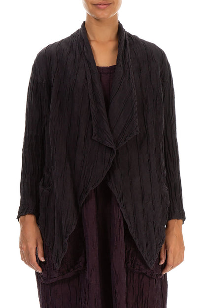 Open Crinkled Dark Violet Silk Jacket 1