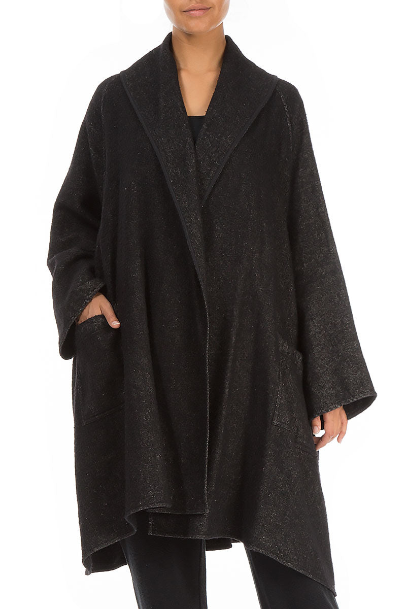 Open Type Dark Grey Wool Linen Jacket 3