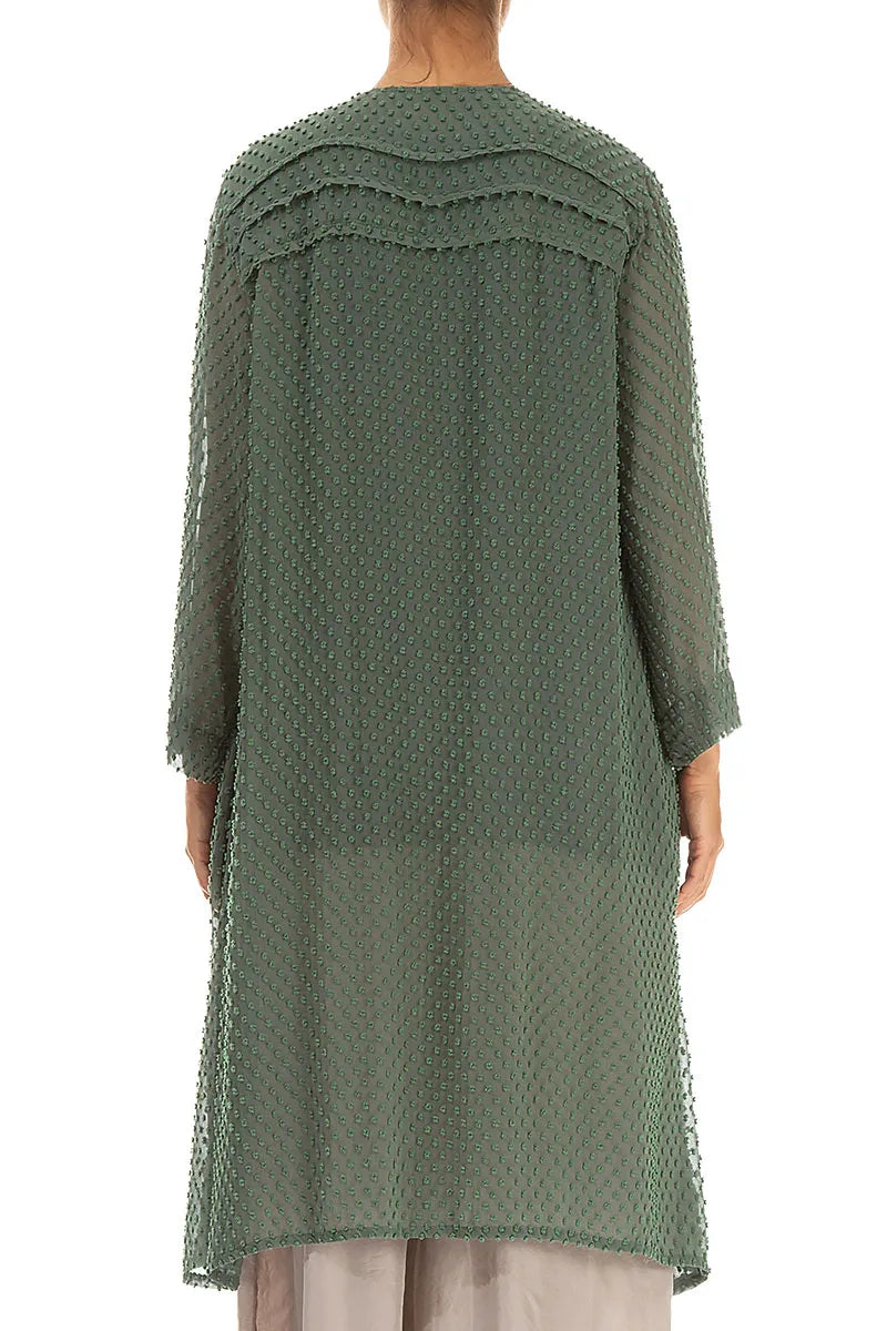 Offene Seidenjacke in Salbeigrün mit Punkten