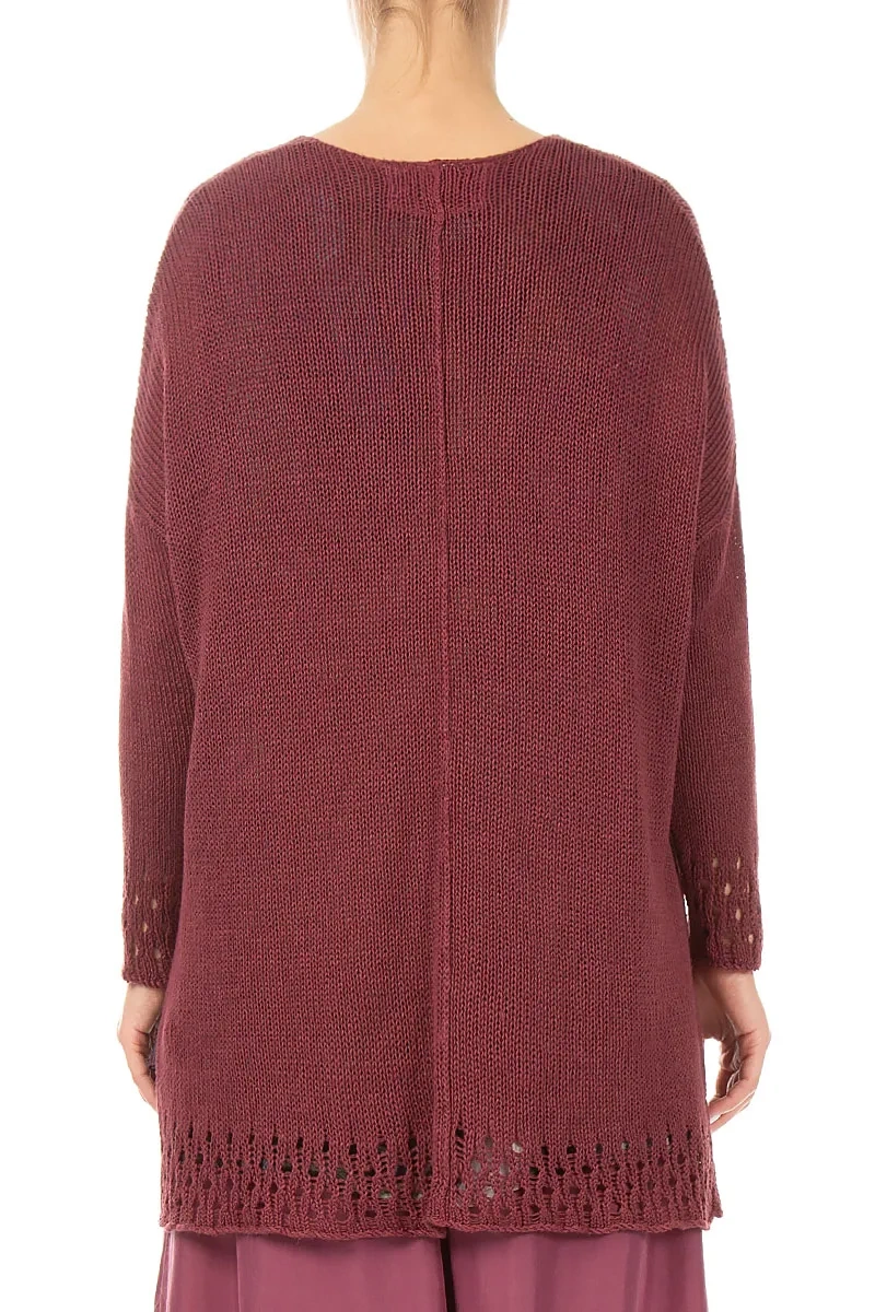 Openwork Hem Antique Ruby Linen Jumper