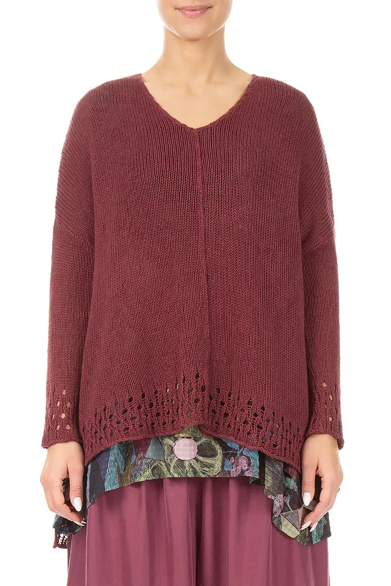 Openwork Hem Antique Ruby Linen Jumper