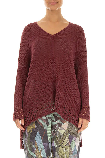 Openwork Hem Antique Ruby Linen Jumper 1