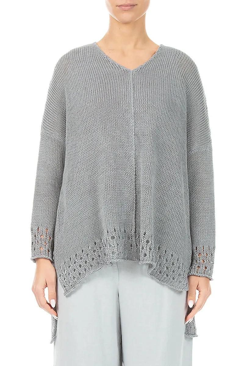Openwork Hem Grey Linen Jumper 1