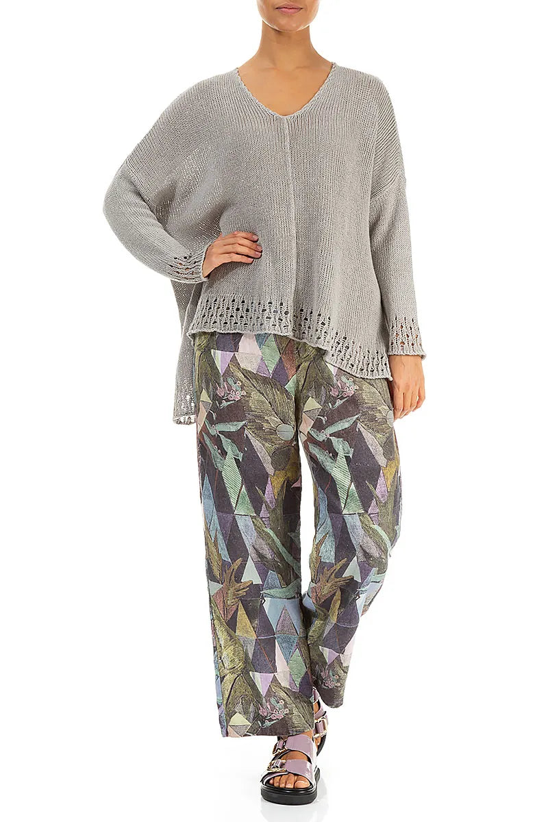 Openwork Hem Grey Linen Jumper 4