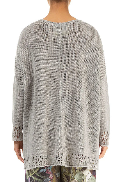 Openwork Hem Grey Linen Jumper 2