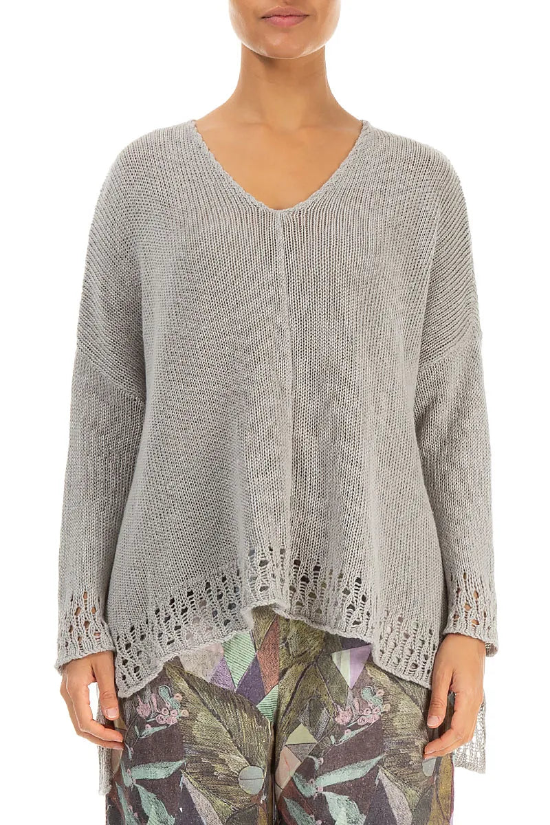 Openwork Hem Grey Linen Jumper 1