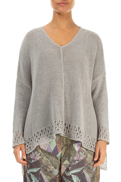 Openwork Hem Grey Linen Jumper 1