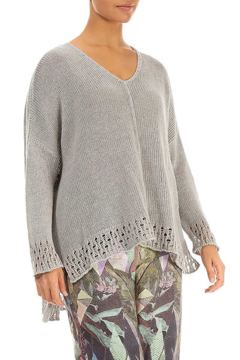 Openwork Hem Grey Linen Jumper 3