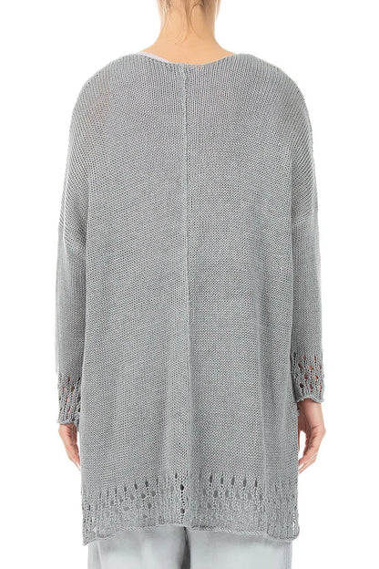Openwork Hem Grey Linen Jumper 2