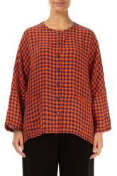 Orange Check Linen Jacket Blouse 1