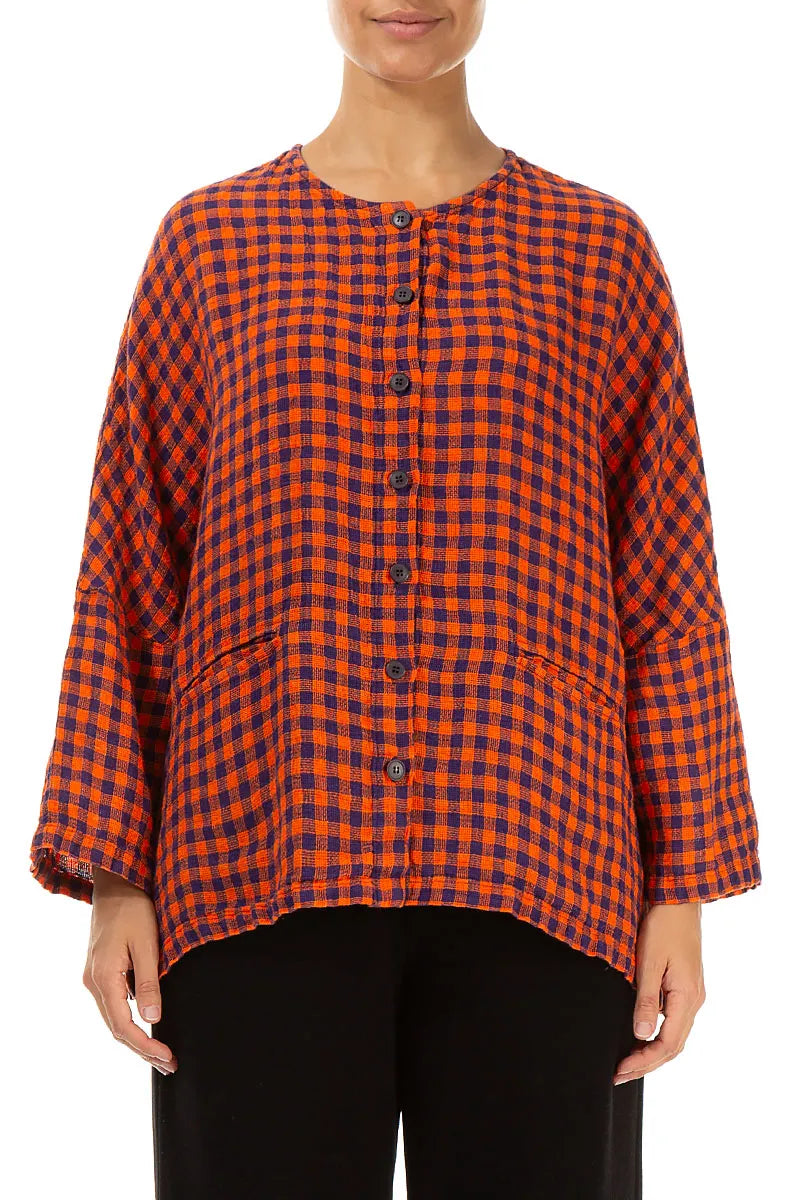 Orange Check Linen Jacket Blouse 1