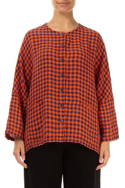 Orange Check Linen Jacket Blouse 1