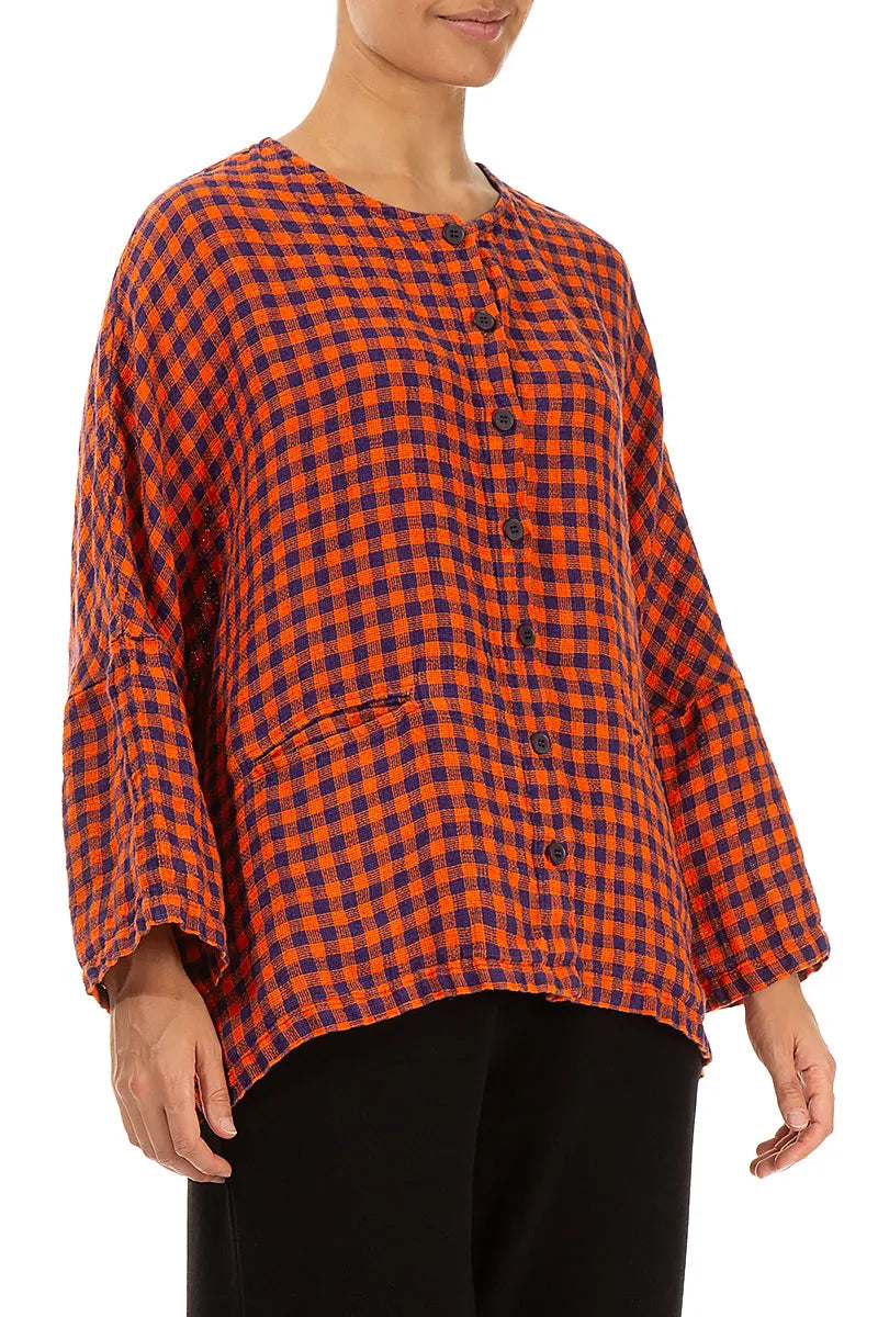 Orange Check Linen Jacket Blouse 3