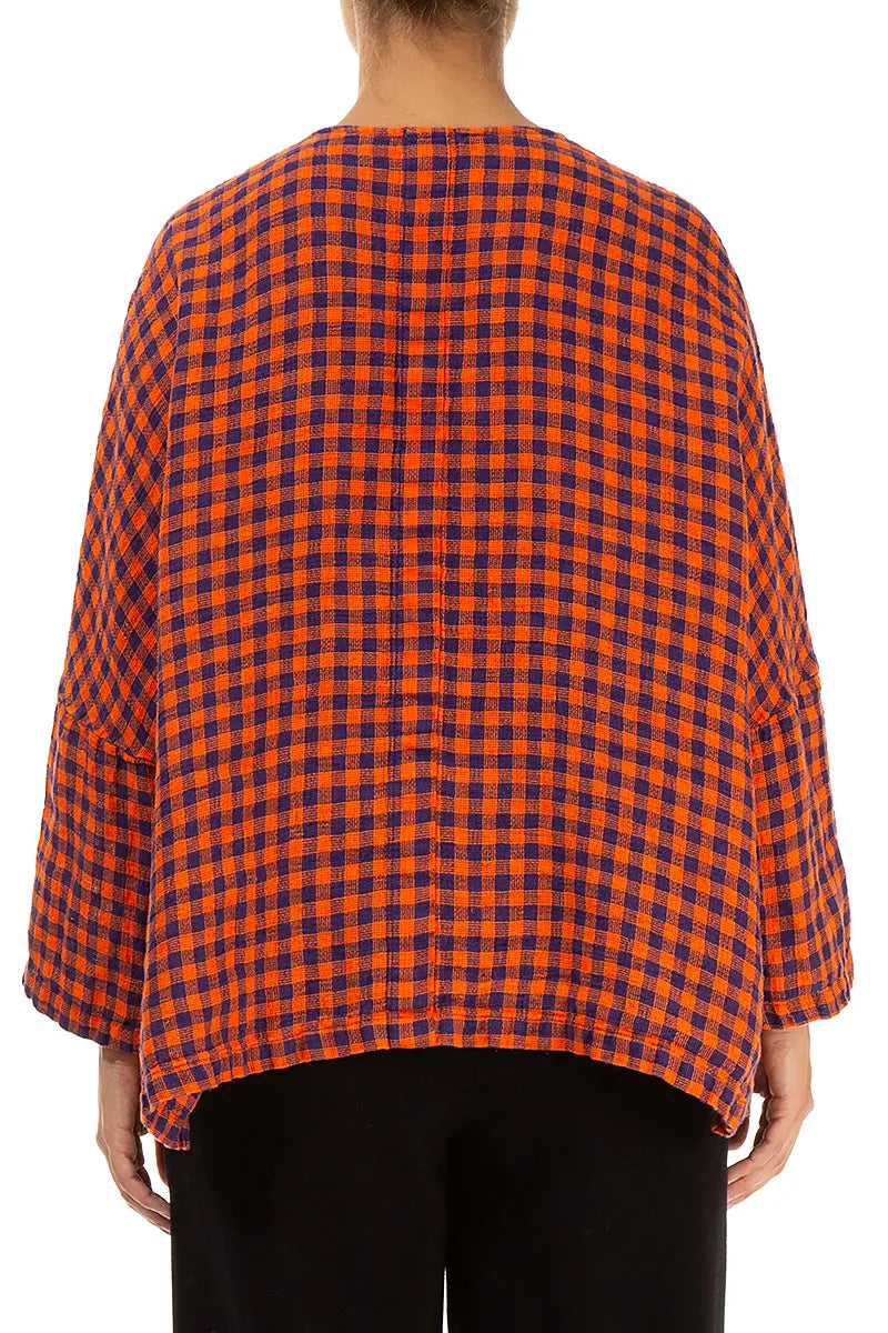 Orange Check Linen Jacket Blouse 2