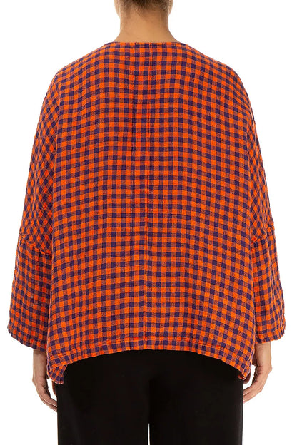 Orange Check Linen Jacket Blouse 2