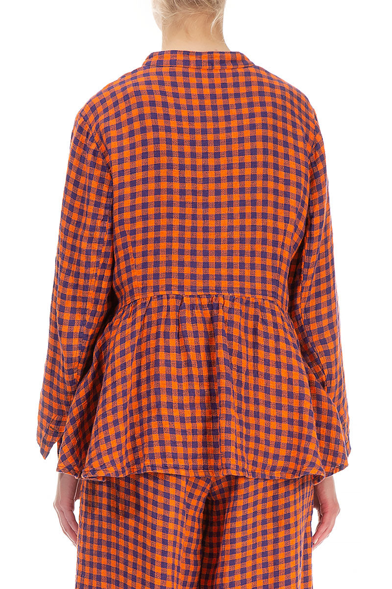 Orange Check Peplum Linen Jacket