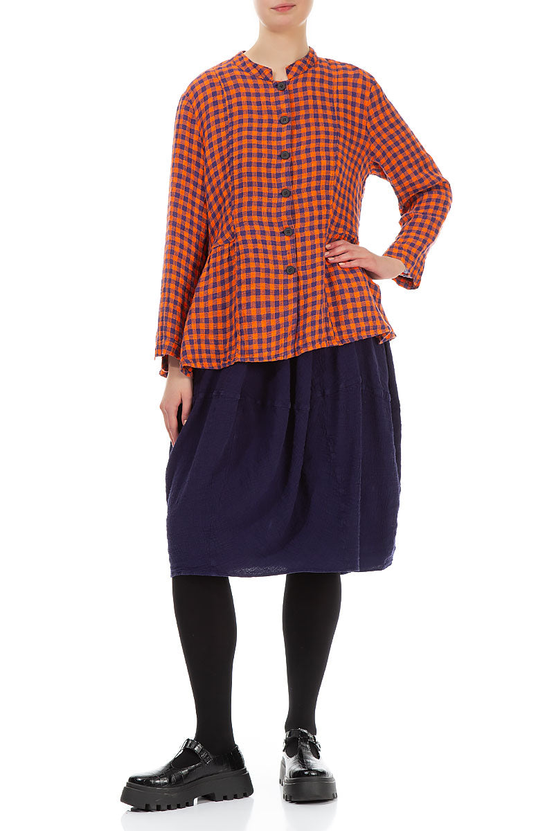 Orange Check Peplum Linen Jacket