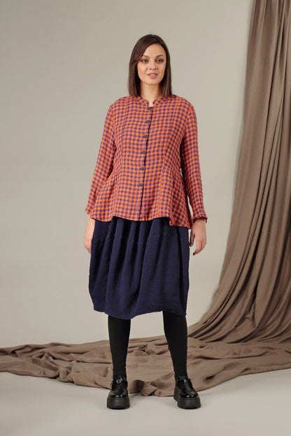 Orange Check Peplum Linen Jacket