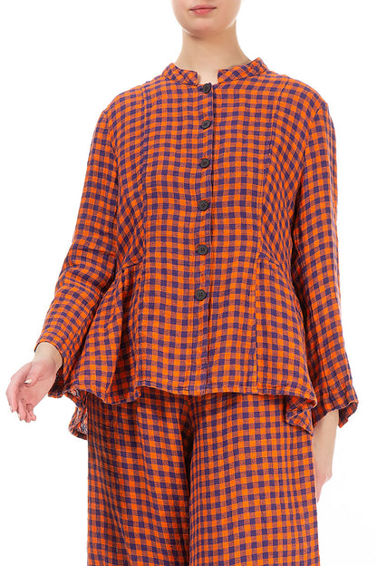 Orange Check Peplum Linen Jacket