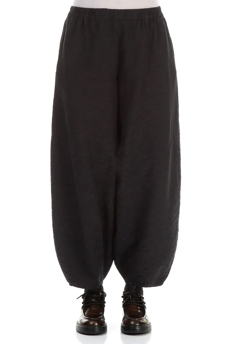 Ornamented Black Silk Cotton Trousers 1