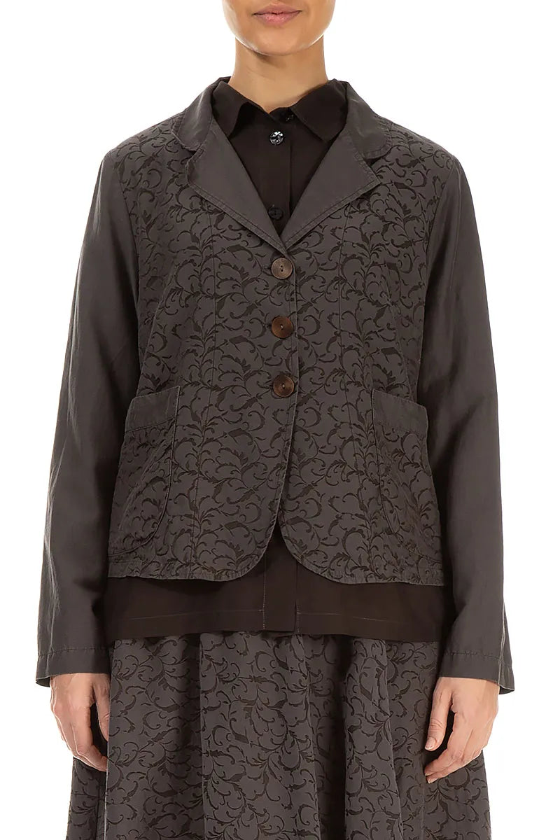 Ornamented Forest Brown Silk Cotton Jacket 1