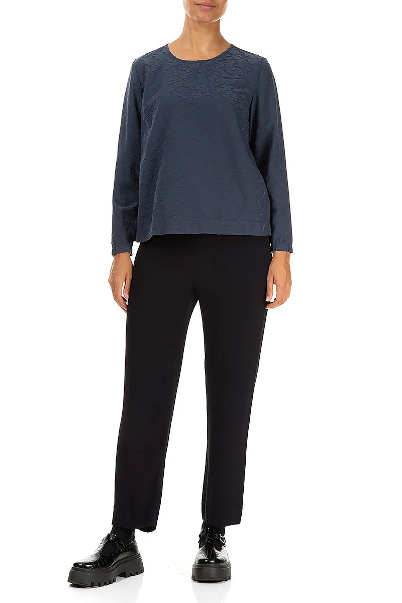 Ornamented Graphite Blue Silk Cotton Blouse