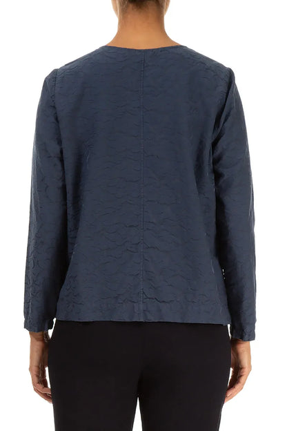 Ornamented Graphite Blue Silk Cotton Blouse