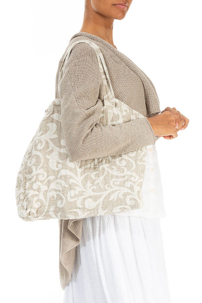 Ornamented Natural Linen Tote Bag