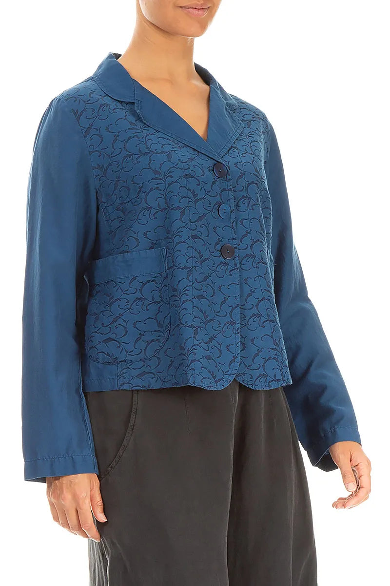 Ornamented Royal Blue Silk Cotton Jacket 3