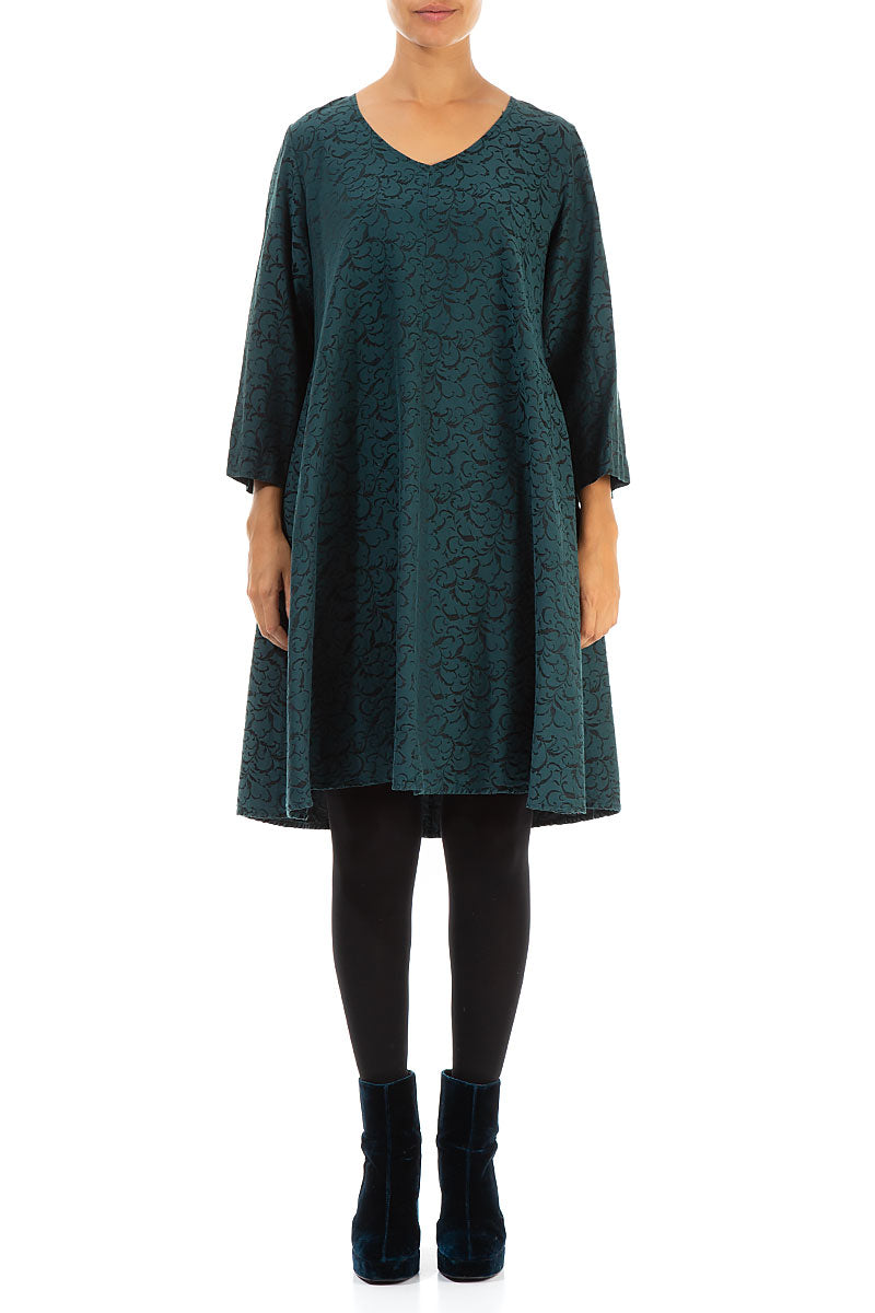 Ornamented Teal Silk Cotton Dress