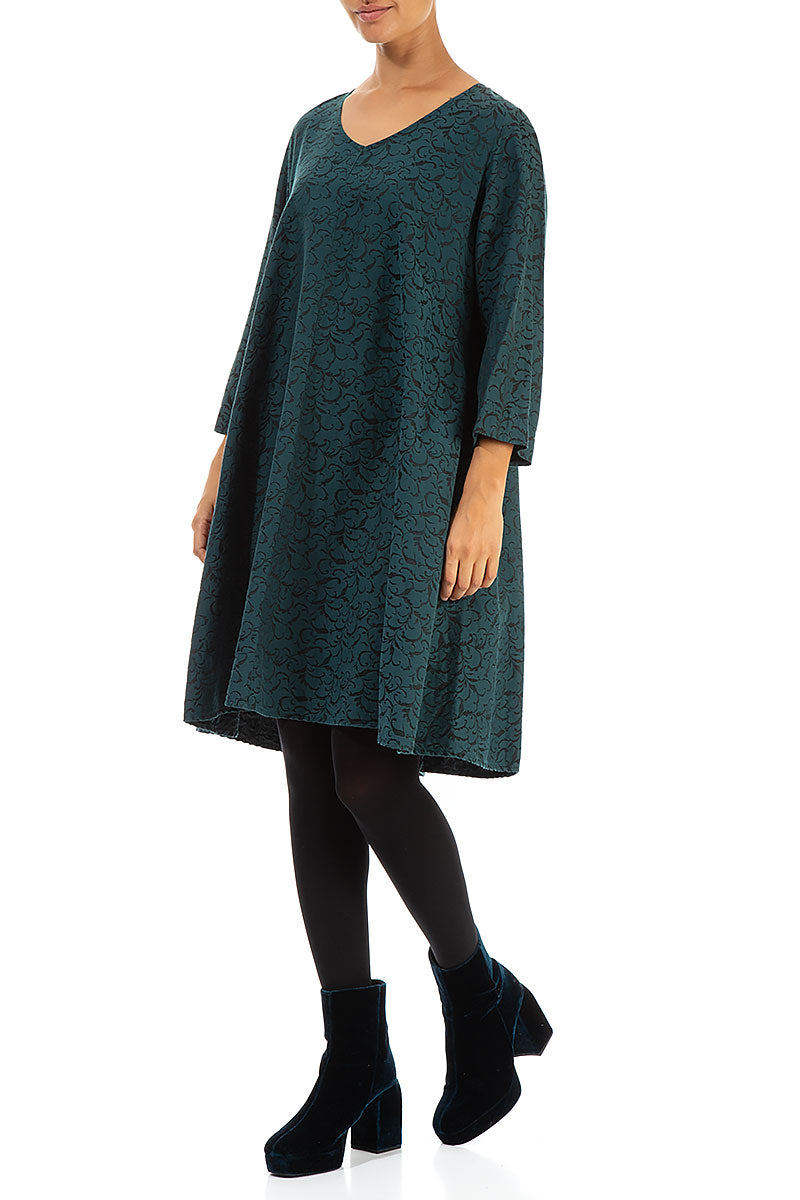 Ornamented Teal Silk Cotton Dress