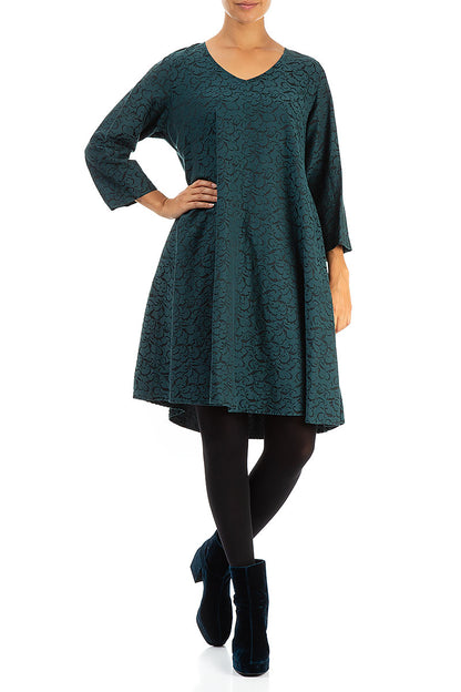 Ornamented Teal Silk Cotton Dress