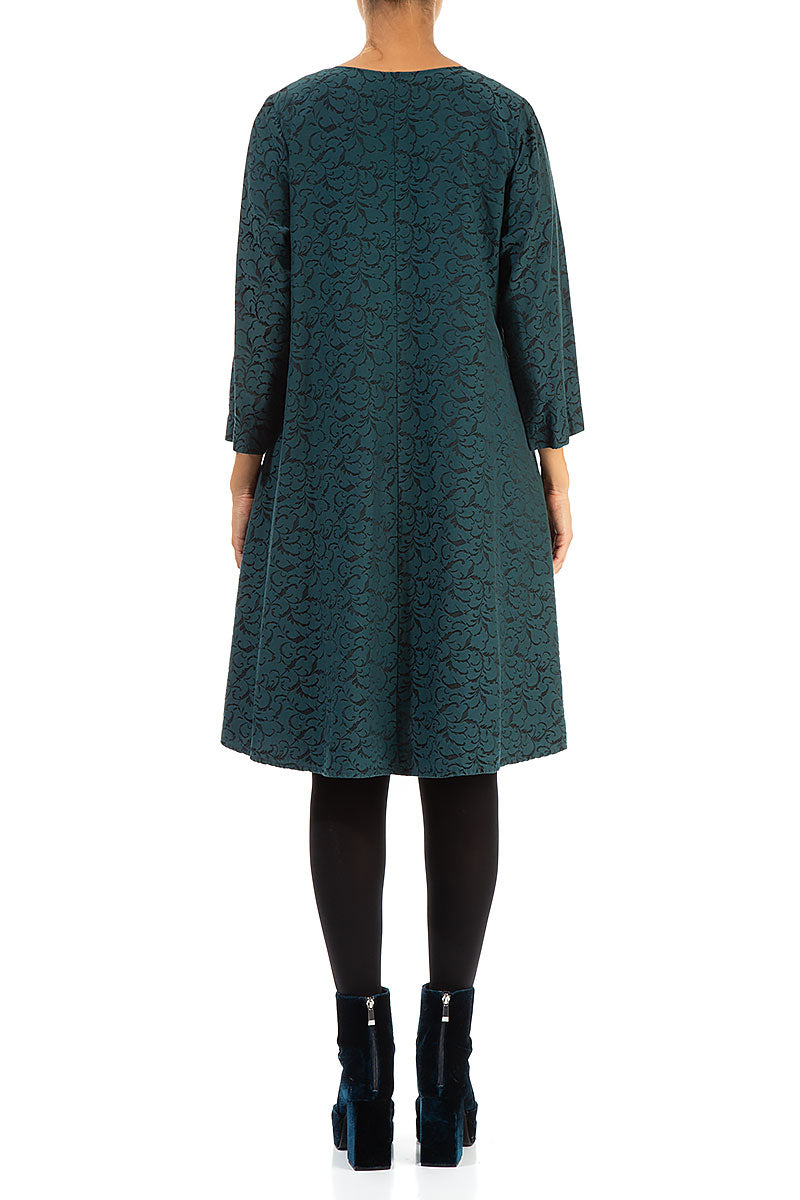 Ornamented Teal Silk Cotton Dress