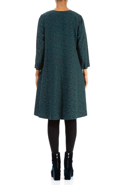 Ornamented Teal Silk Cotton Dress