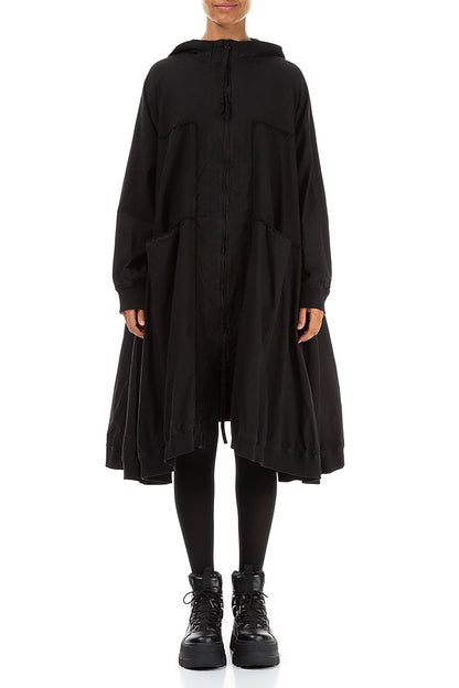 Oversized Black Cotton Swing Coat