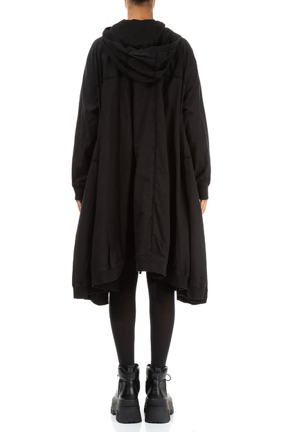 Oversized Black Cotton Swing Coat