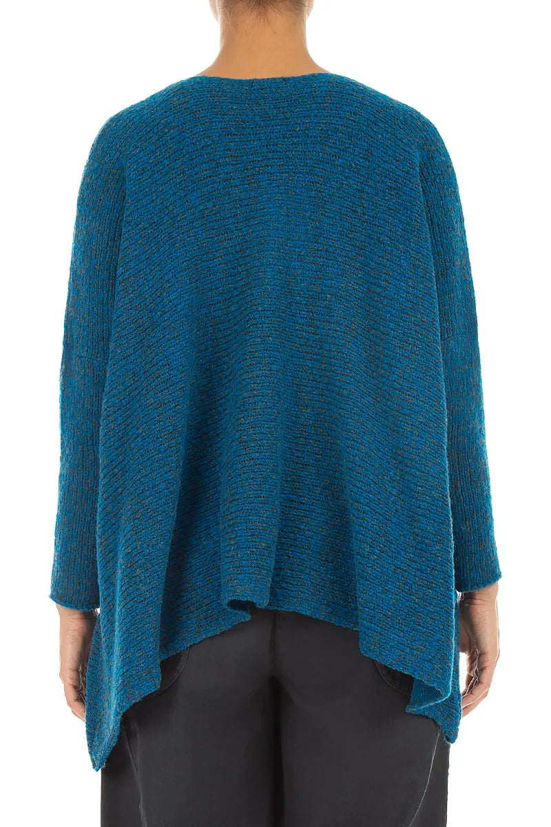 Oversized Pullover aus tief azurblauer, silbermetallicfarbener Mélange-Wolle
