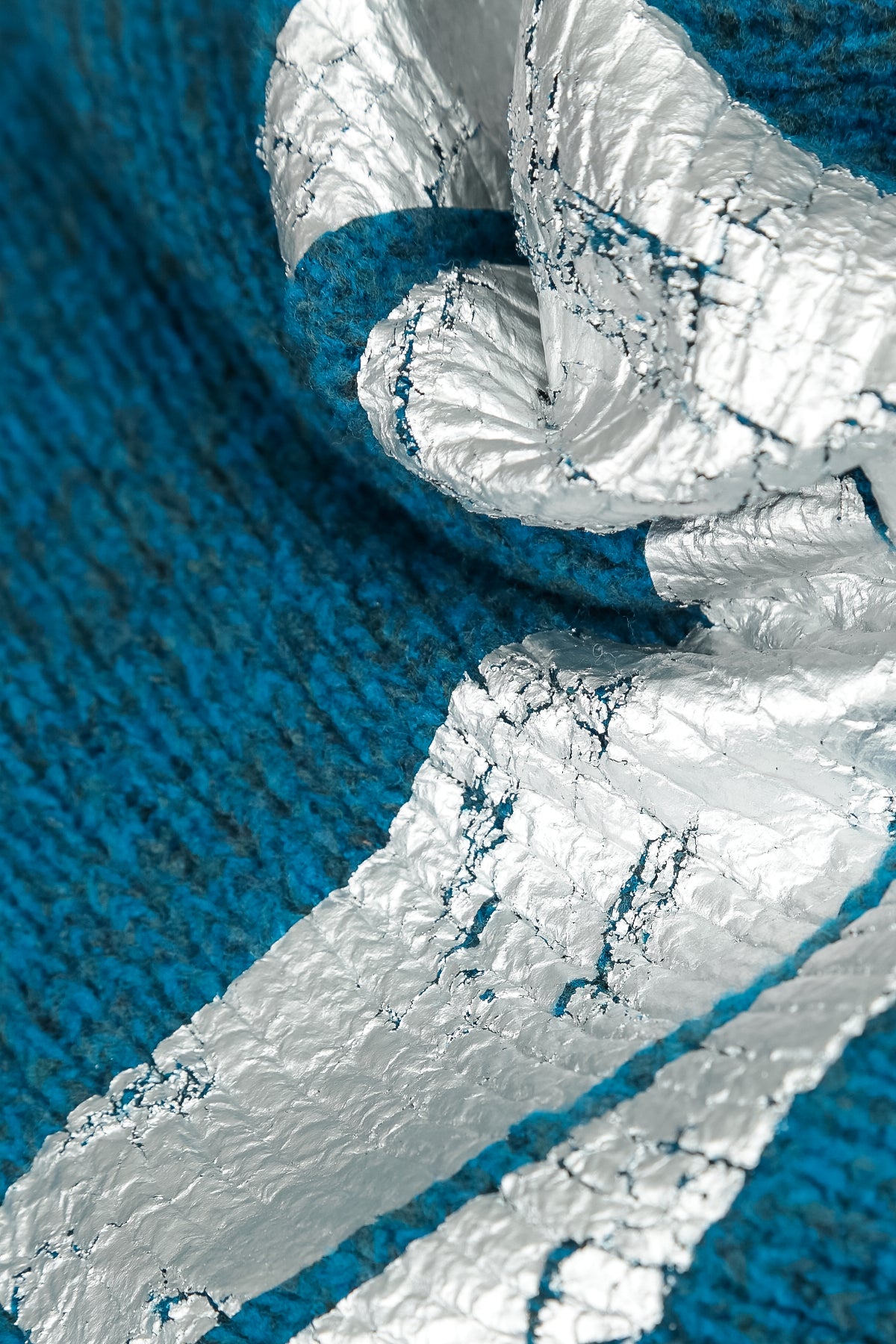 Oversized Deep Azure Silver Metallic Mélange Wool Sweater 6