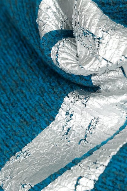Oversized Deep Azure Silver Metallic Mélange Wool Sweater 6