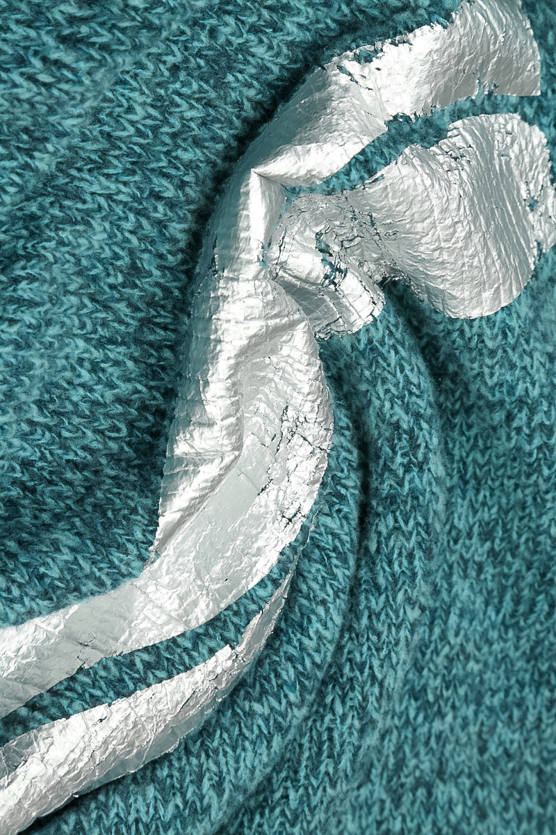 Oversized Pullover aus tief petrolfarbener, silbermetallicfarbener Mélange-Wolle
