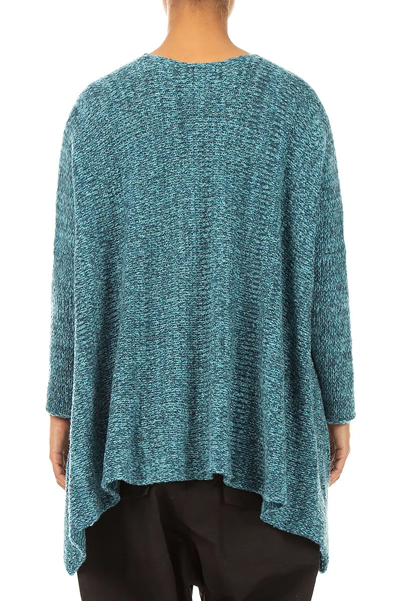 Oversized Pullover aus tief petrolfarbener, silbermetallicfarbener Mélange-Wolle