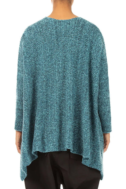Oversized Deep Teal Silver Metallic Mélange Wool Sweater 3