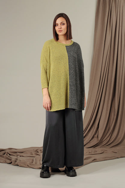 Oversized Dual Golden Lime Grey Wool Sweater 5
