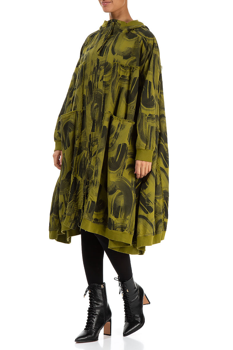 Oversized Golden Lime Paintwave Cotton Swing Coat